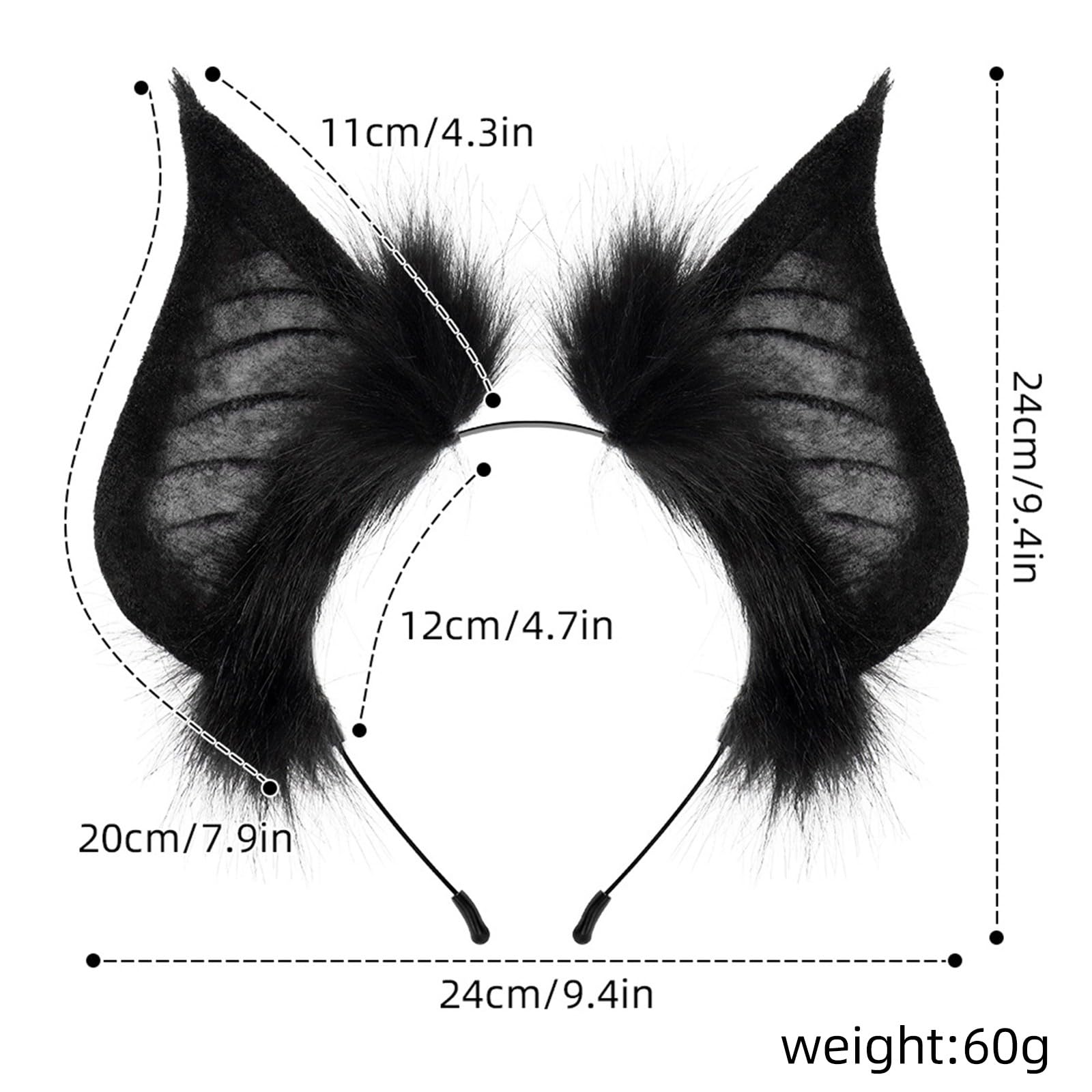 Generisch Fascia con orecchie di pipistrello scuro per Halloween, accessorio realistico per cosplay e travestimenti