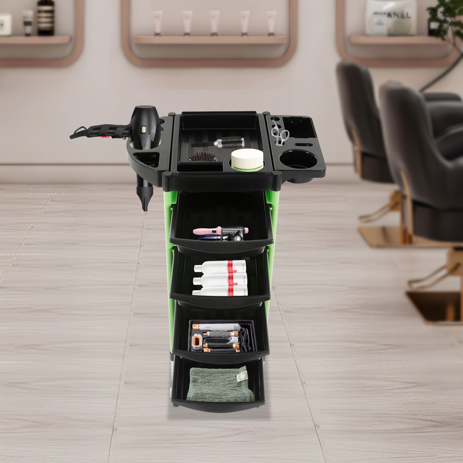 Chariot de coiffeur à 5 niveaux avec tiroirs