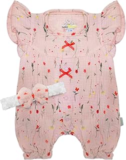 سالوبيت بكباسين بدون أكمام وتوكة شعر بتصميم مطبوع للبنات من بيبي شورا، طقم من قطعتين