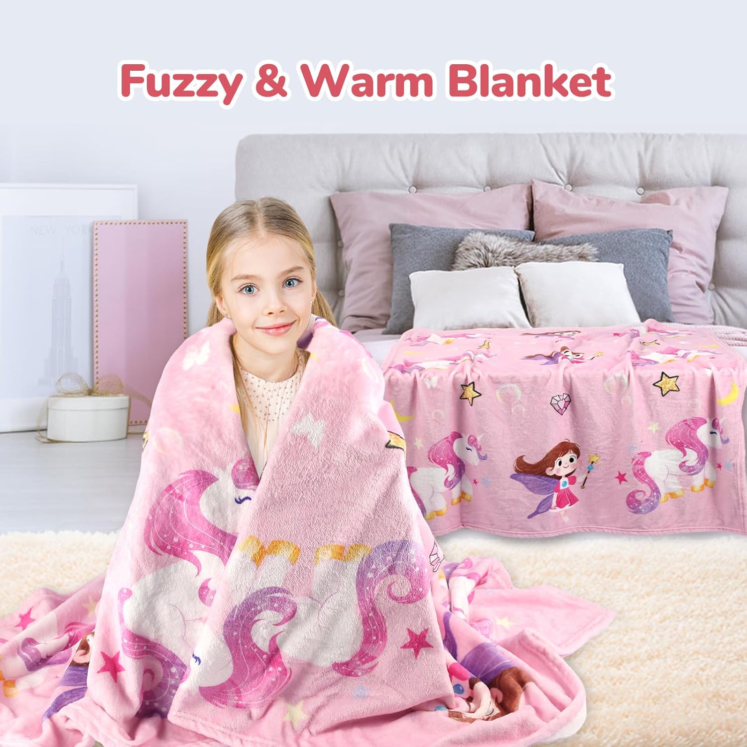 Get Well Soon Gift for Kids Girls, Feel Better Gifts for Kid, 12'' Get Well Soon Unicorn Plush Pillow & Soft Cozy Flannel Kids Throw Blanket, Unicorn Gifts Set for Girls, Kids Get Well Baskets - Image 6