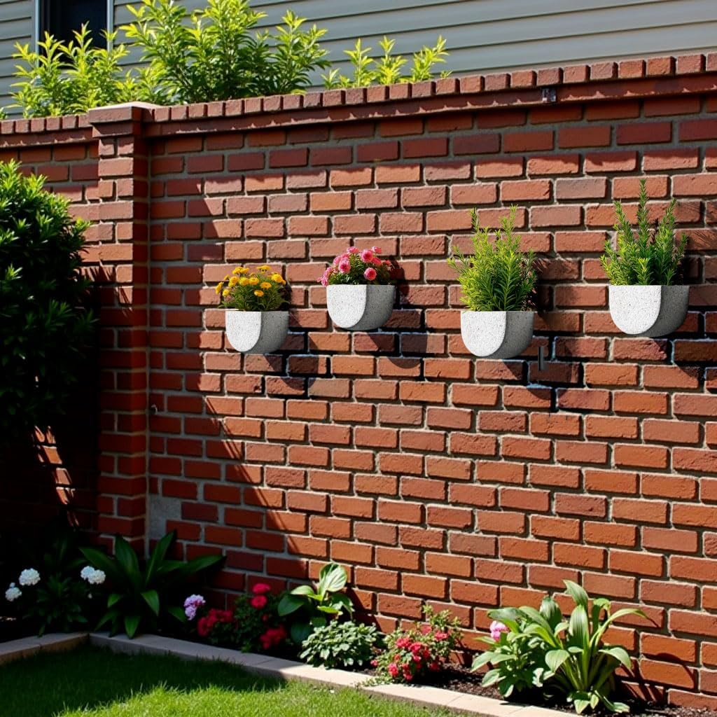 Asnext 2 Pack Wall Hanging Planter Pots for Indoor and Outdoor Plants, 7 Inch Half-Moon-Shaped Plastic Wall Planter, Wall Mounted Succulent Planters (Speckled White)