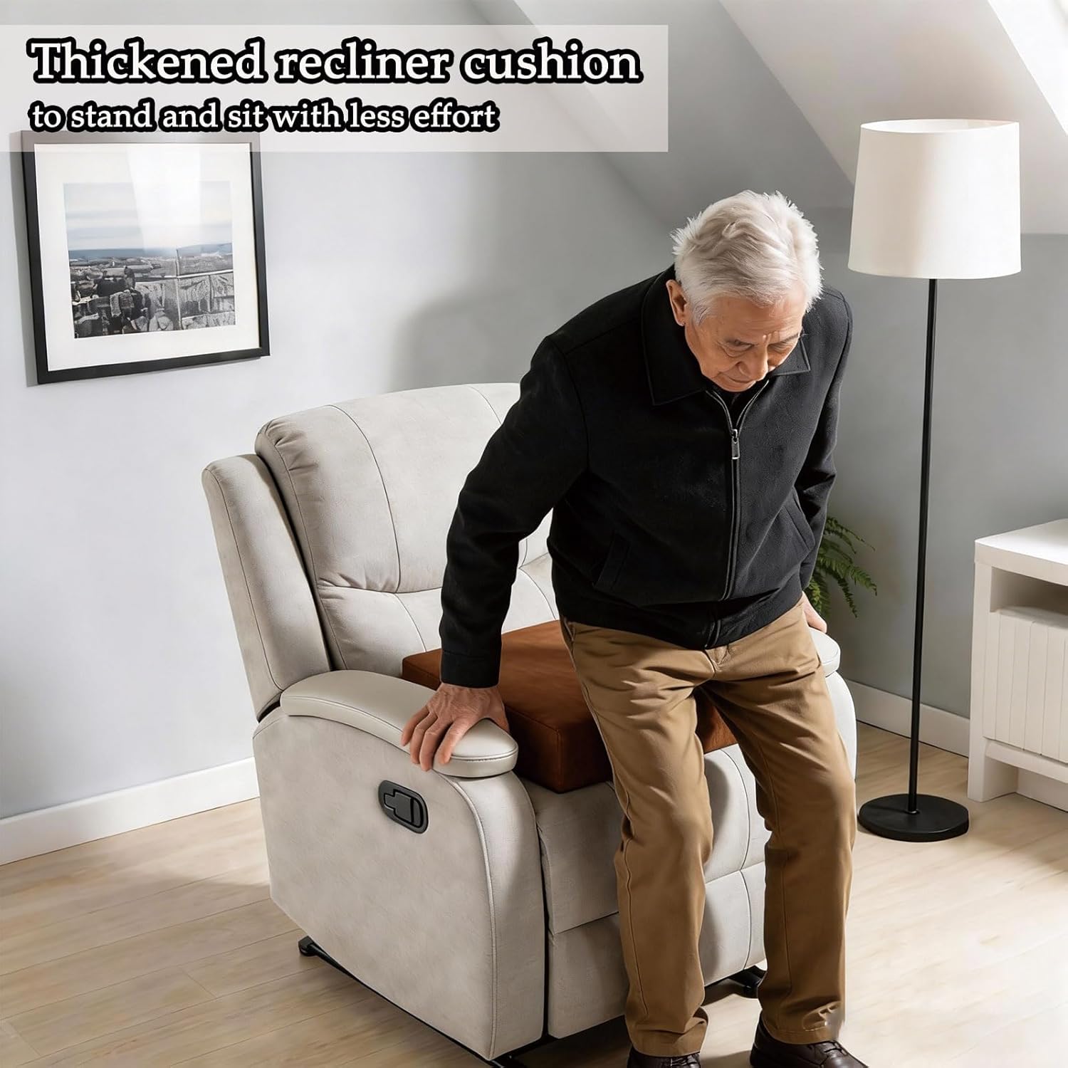 Recliner Cushion for Elderly, 20x20x5 Inch Thick. Extra Large Seat Cushion for Couch, Floor, Recliners and Armchairs. Eases Hip & Back Pain and Helps You Stand Up Easier (Coffee)