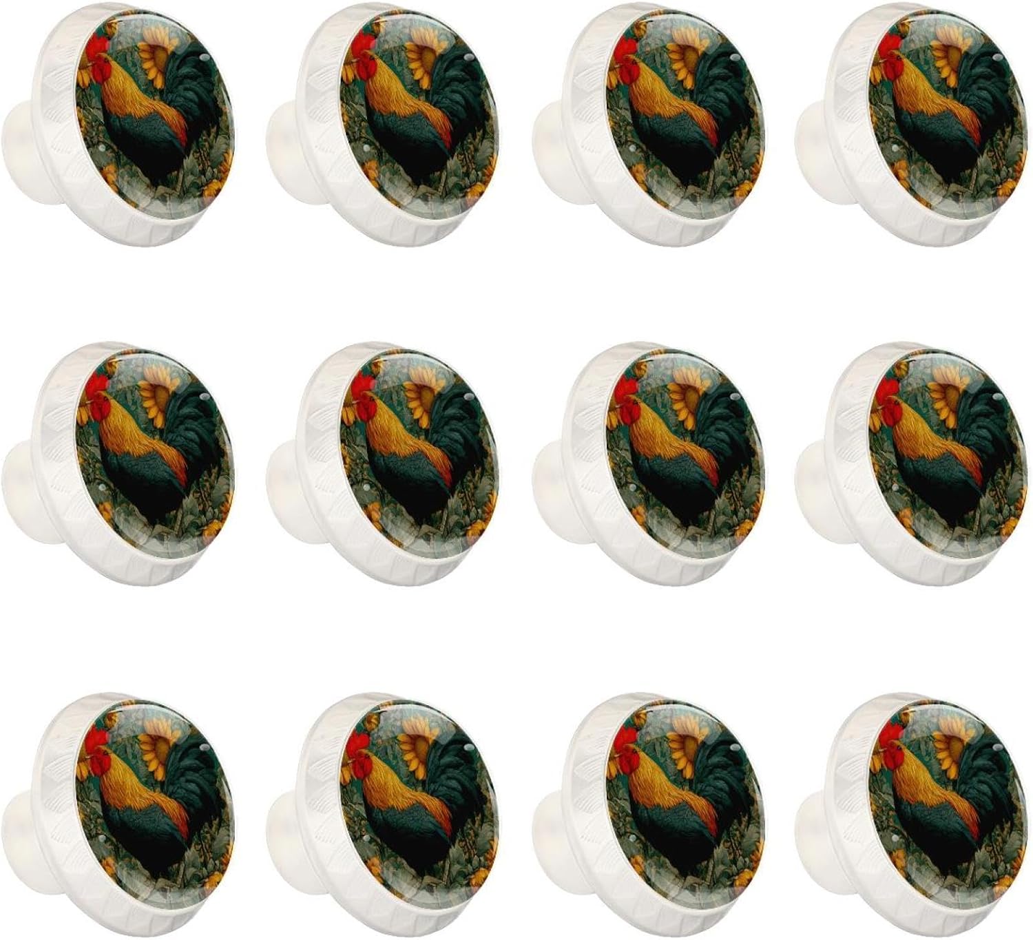 Black Rooster Sunflowers (3) Crystal Glass Cabinet Knobs, Stylish Drawer Pulls for Dresser Wardrobe, Easy Install Hardware for Kitchen