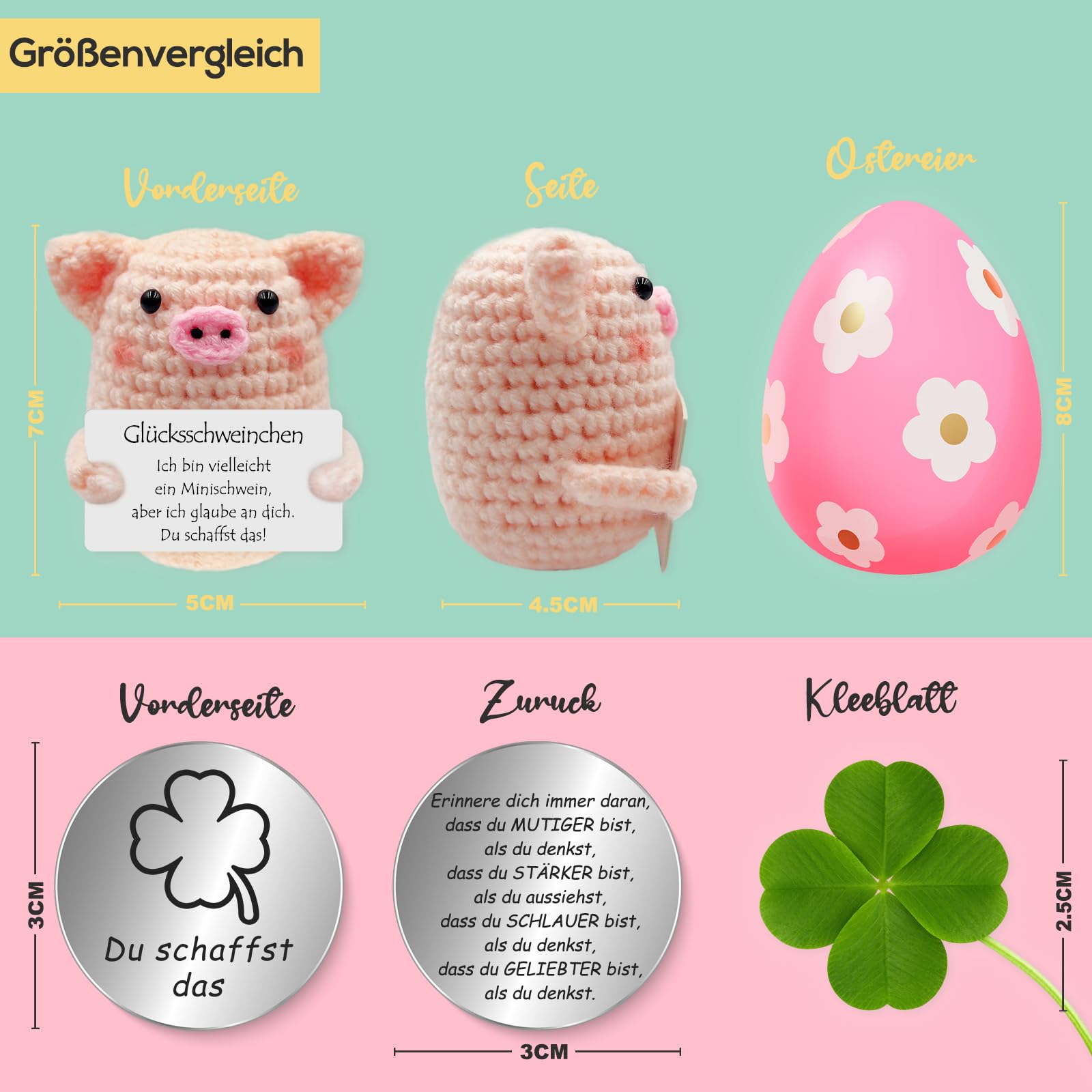 Cerdito Amigurumi De La Suerte Con Moneda – Regalo Original Para Mujeres, Abrazo De Bolsillo Para Exámenes O Nuevo Hogar