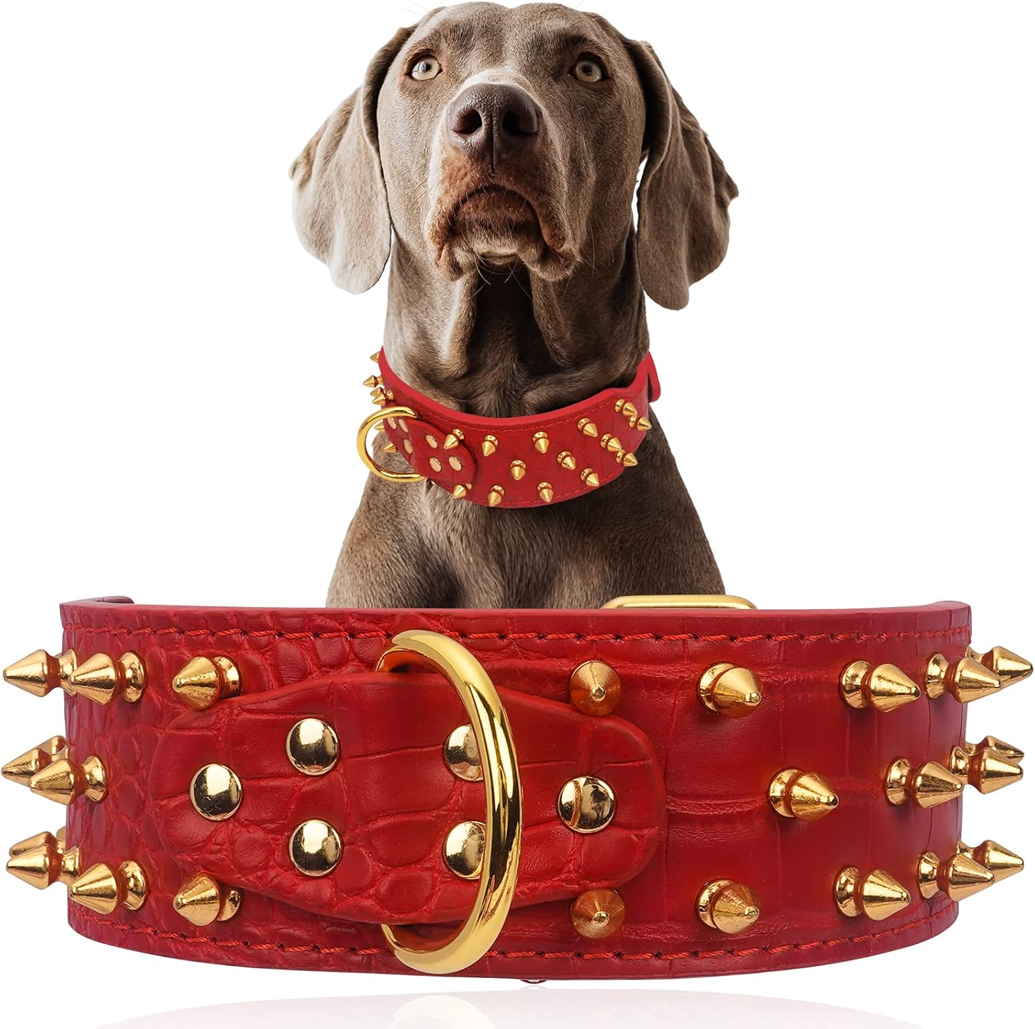 2" Extra Wide Spiked Studded PU Leather Dog Collar, Fashionable and Colorful Dog Training Collar with Alloy Rivets Collar Soft and…