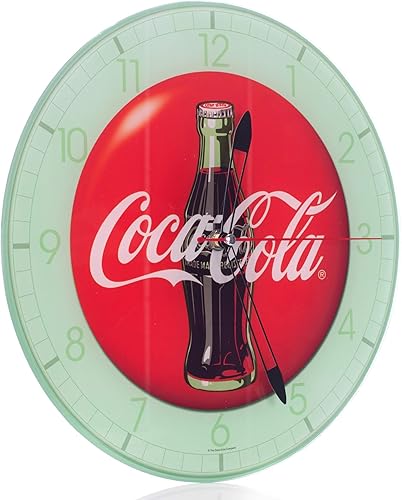 Miniatura 4 de Mark Feldstein & Associates Botella de Coca Cola Redondo Vintage Botón Rojo Logo 12 x 12 Reloj de Pared de Vidrio