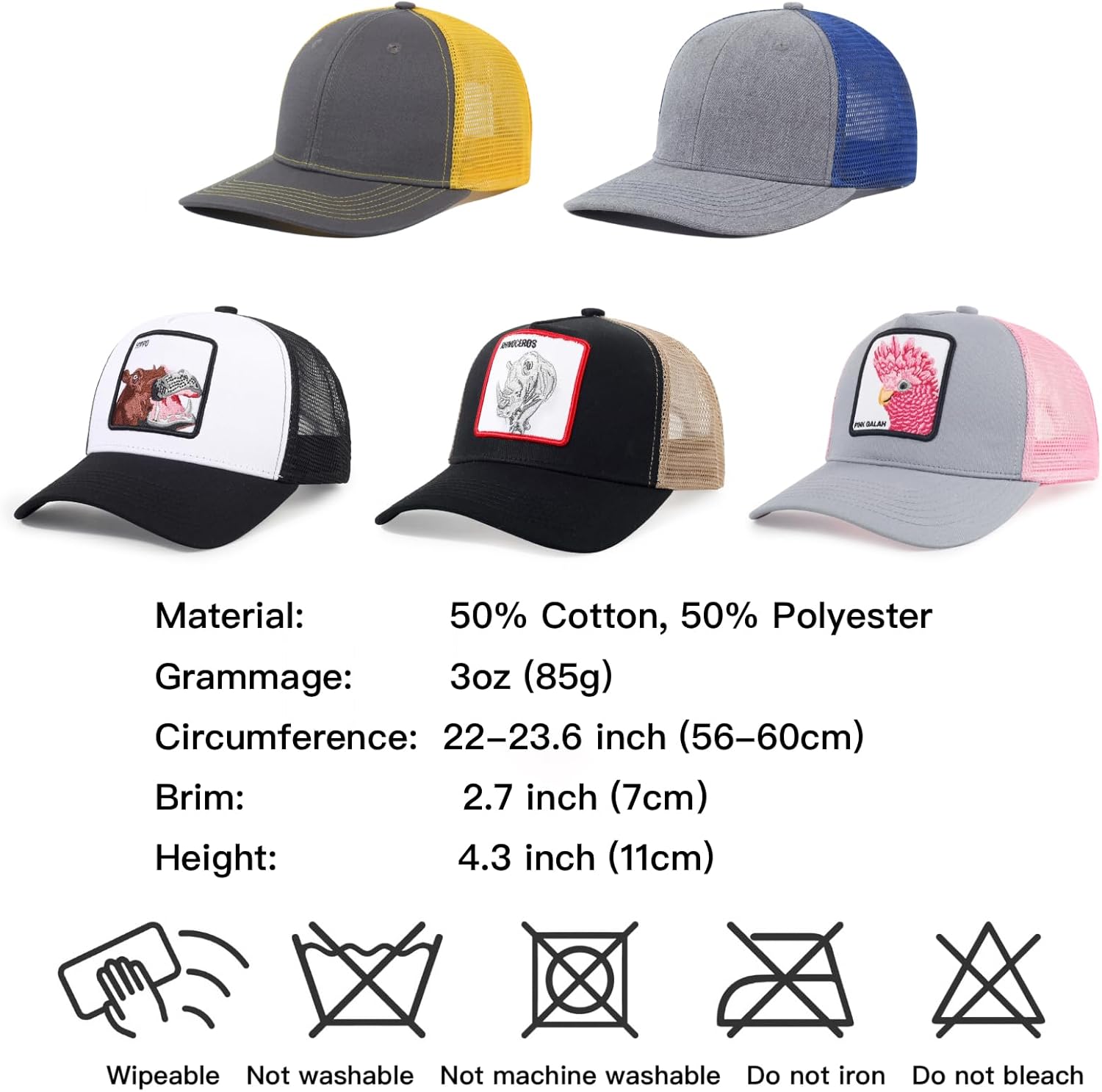 Trucker Hat, Animal Hat with Embroidered Patch & Polycotton Sweatband, Color Clash Design - Image 7