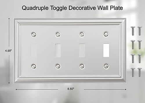 Miniatura 2 de OKAWYC Adler - Placa de pared de metal cuádruple para interruptor de palanca, paquete de 2 unidades de níquel cepillado de 4 bandas, cubierta