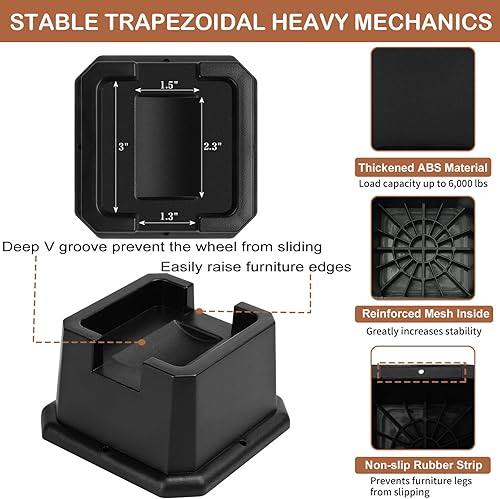 Miniatura 5 de Elevadores de cama de 2 pulgadas, elevadores de muebles de cama de 2 pulgadas, elevadores de altura de 2 pulgadas, resistentes, elevadores de cama