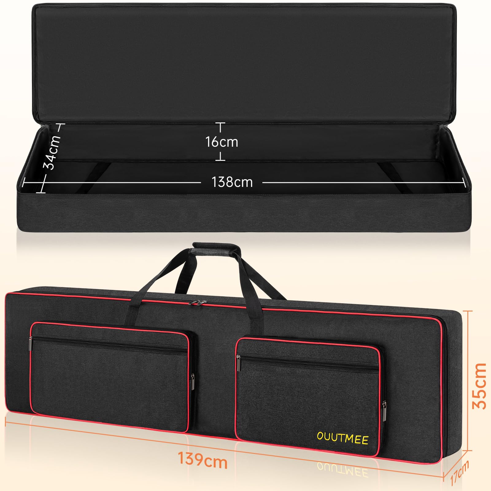 OUUTMEE Custodia 88 keyboard, per pianoforte elettronico, tessuto Oxford 600D con 10 mm Home, Gigbag (nero) Antiurto, impermeabile, quattro angoli di protezione