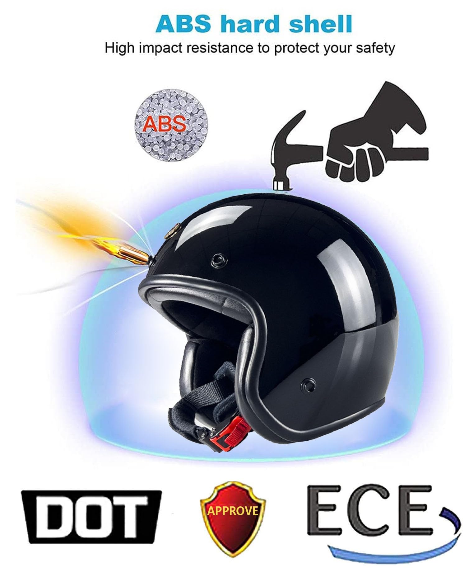 Casco Medio de Cara Abierta Vintage, ECEDOT Homologado Classic Casco Moto Jet Abierto Custom Scooter Casco Moto para Mujer Hombre Adultos(5,L=59~60cm)
