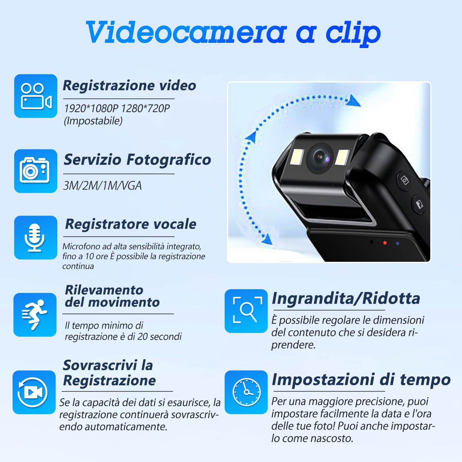 Body Cam 1080P con Audio, Mini Telecamera Portatile con Foto, Rilevamento del Movimento e Visione Notturna, Videocamera di Sicurezza per Uso Personale, Corsa e Lavoro