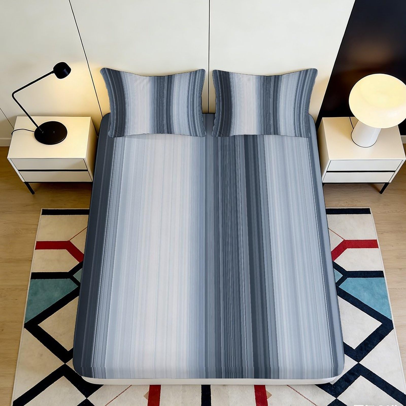 3D Printed Gradient Stripes Fitted Sheet Microfiber Soft Breathable Ombre Lines Mattress Cover for Bedroom Dorm Decoration 120x200x25cm