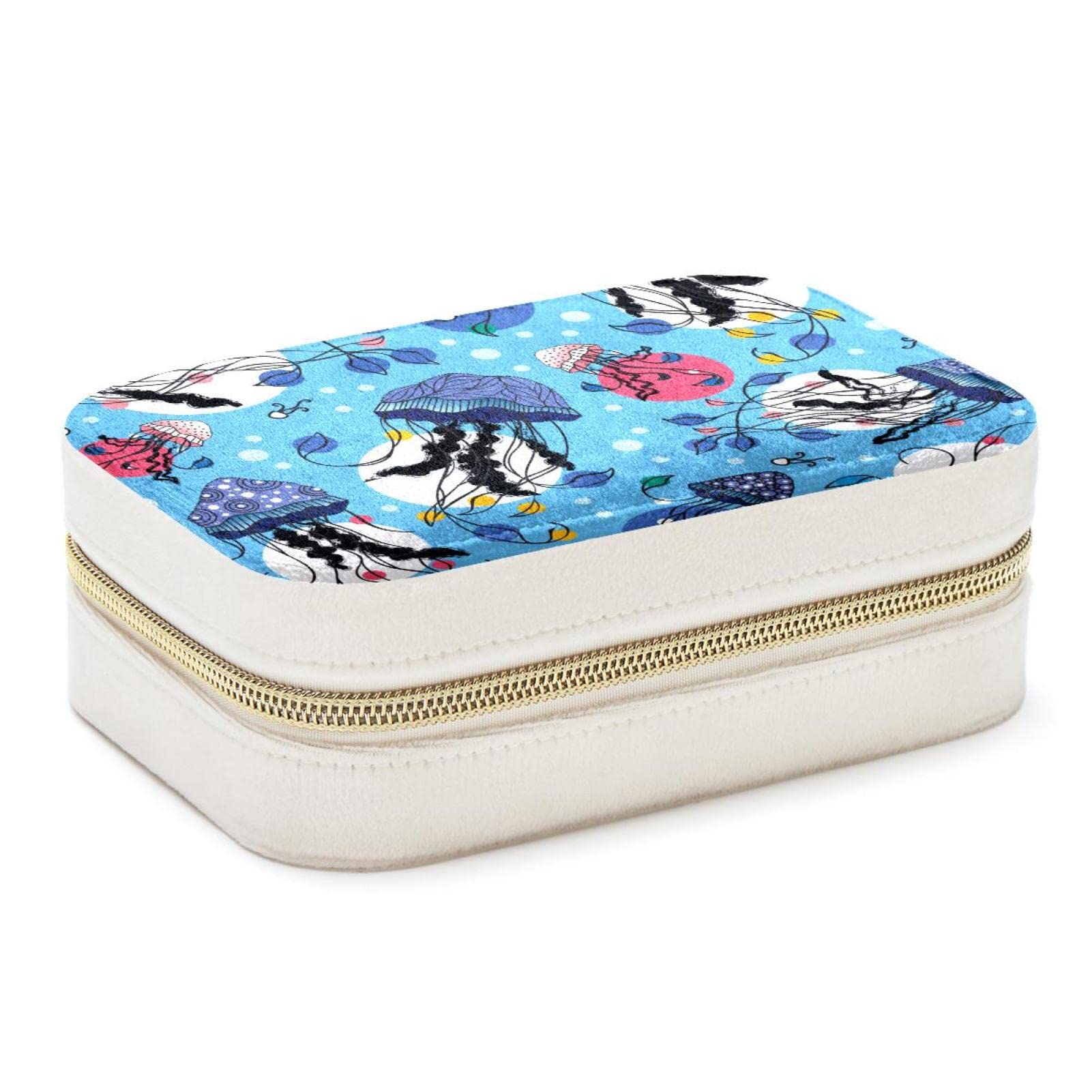 Boîte à bijoux de voyage méduse bleue pour protéger vos bagues en vacances