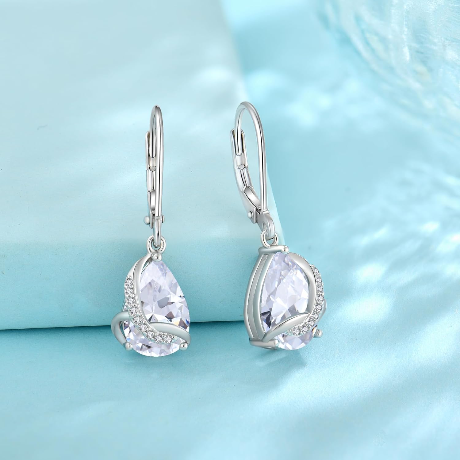 Teardrop Earrings for Women 925 Sterling Silver Dangle Drop Leverback Earrings Birthstone Jewelry Gifts for Wife Mom Girlfriend Her - Image 4