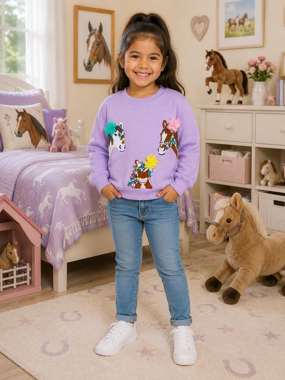 Toddler Girls Sweatshirts Cotton Long Sleeve Crewneck Pullover Fall Winter Casual Sweater Tops for Kids 1-7 Years