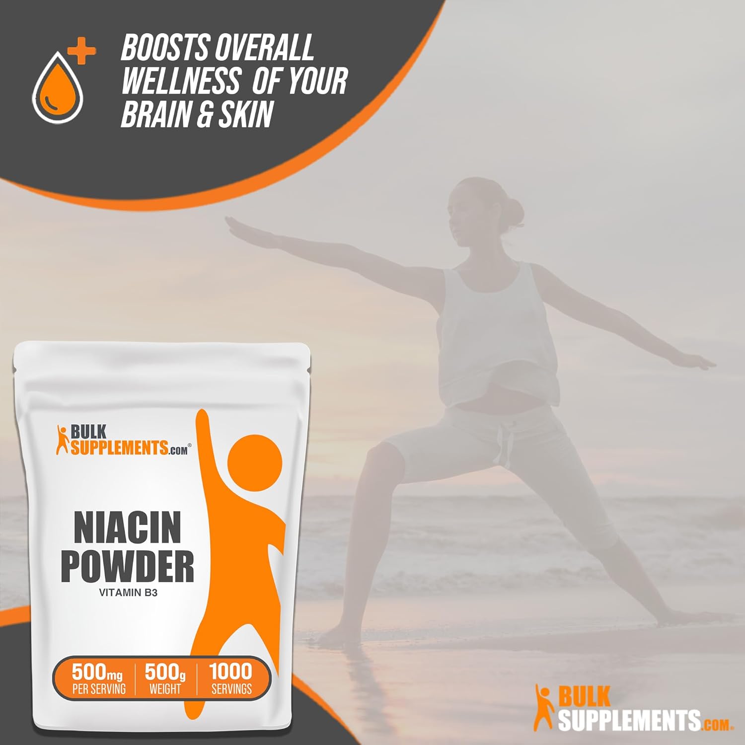 BULKSUPPLEMENTS Niacin Powder - Vitamin B3 Supplement, Niacin 500mg - Niacin Flush Powder, Niacin with Flushing - Gluten Free, 500mg of Vitamin B3 Niacin per Serving, 500g (1.1 lbs) : Health & Household