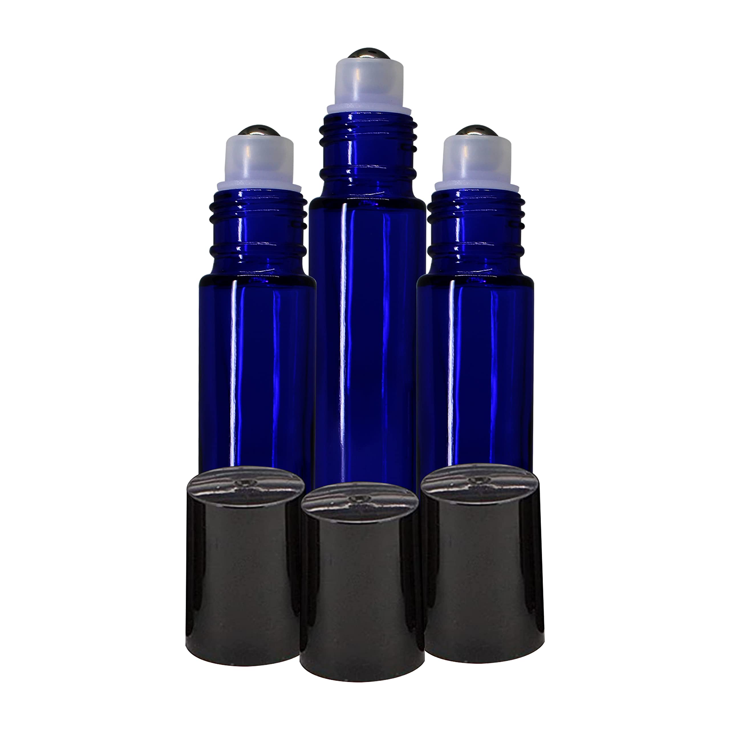 nsb herbalsEmpty Blue Glass Roll On Bottles (10 ml) With Black Cap For Essential Oils, Perfumes, Lip Balms, Aroma | Refillable Reusable Bottle (Pack Of 3)