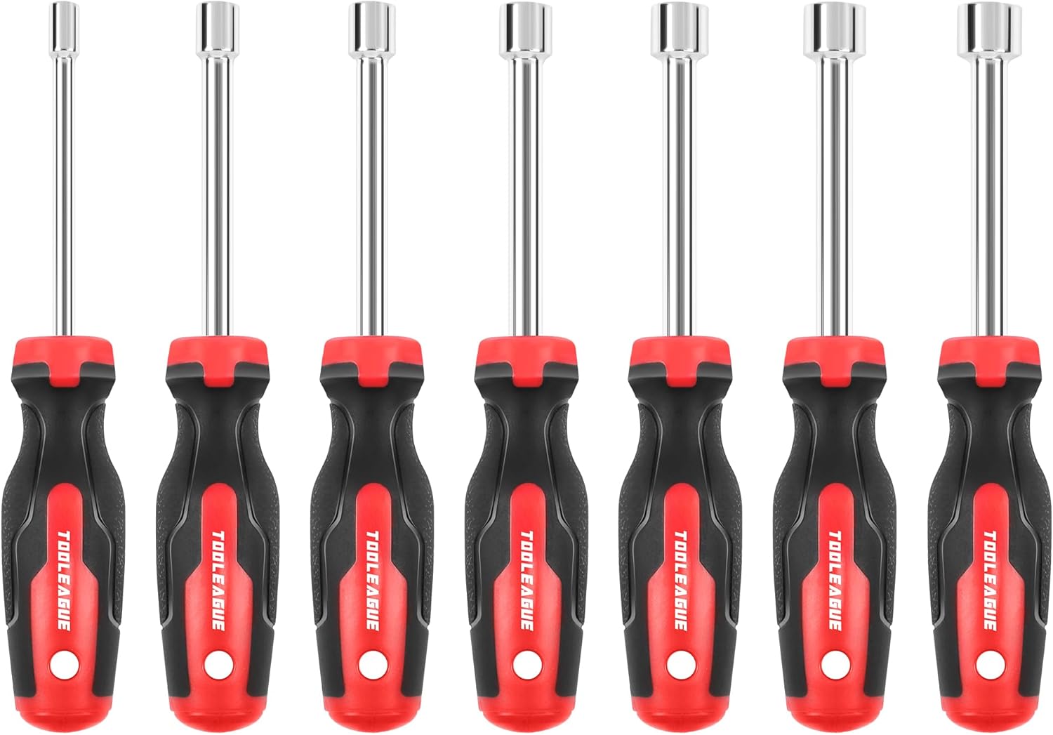TOOLEAGUE 7Pcs SAE Nut Driver Set - 3/16, 1/4, 5/16, 11/32, 3/8, 7/16, 1/2 Inch, 3.5 Inch (1 Inch Hollow, 2.5 Inch Solid) Shaft Nut Driver with Pass Through Design
