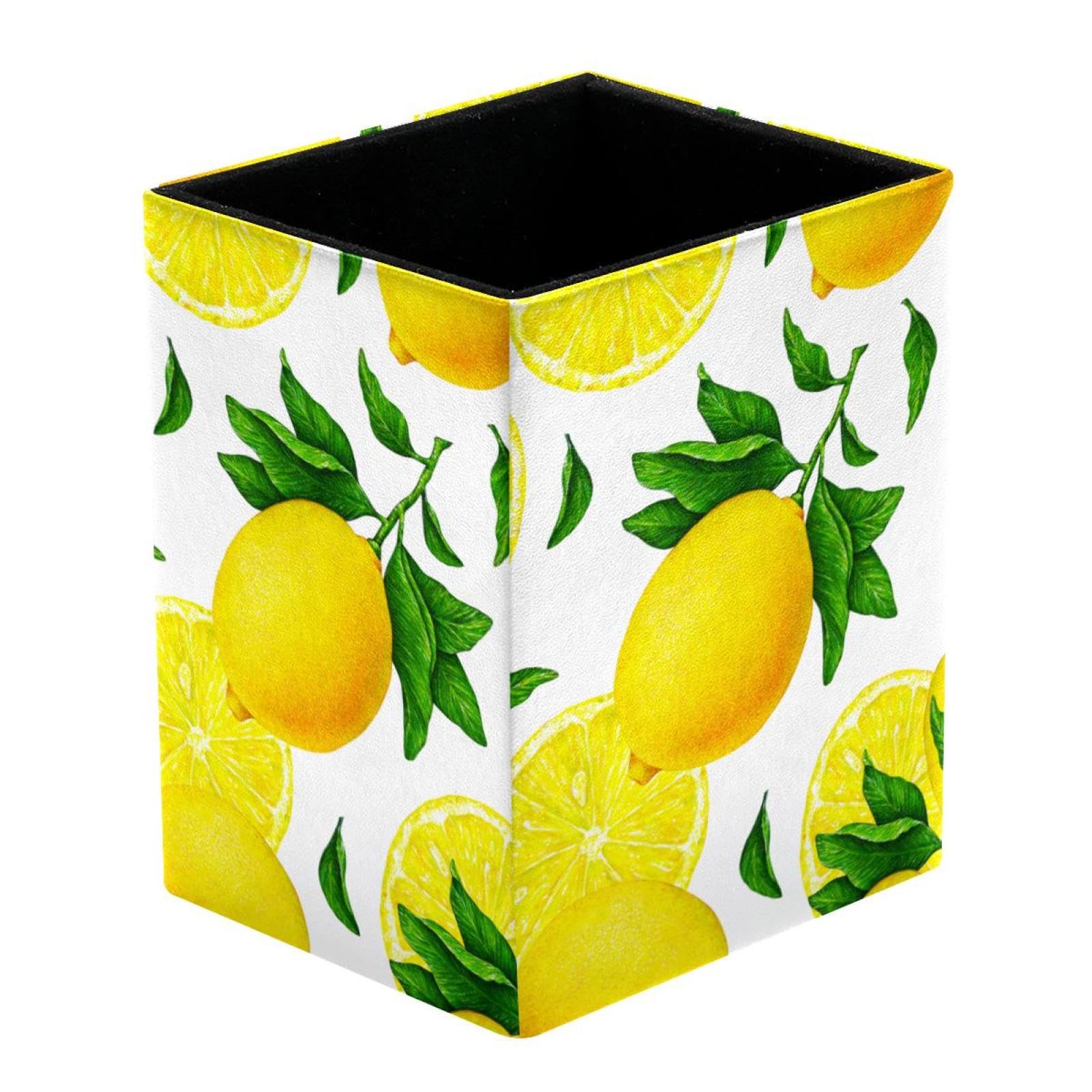 Eslifey Pen Holder Square Pencil Holder for Desk, Fruit Citrus Yellow Lemon Pen Pot Pen Cup Makeup Brushes Holder Stand Display Desk Stationery Organizer for Home Office School