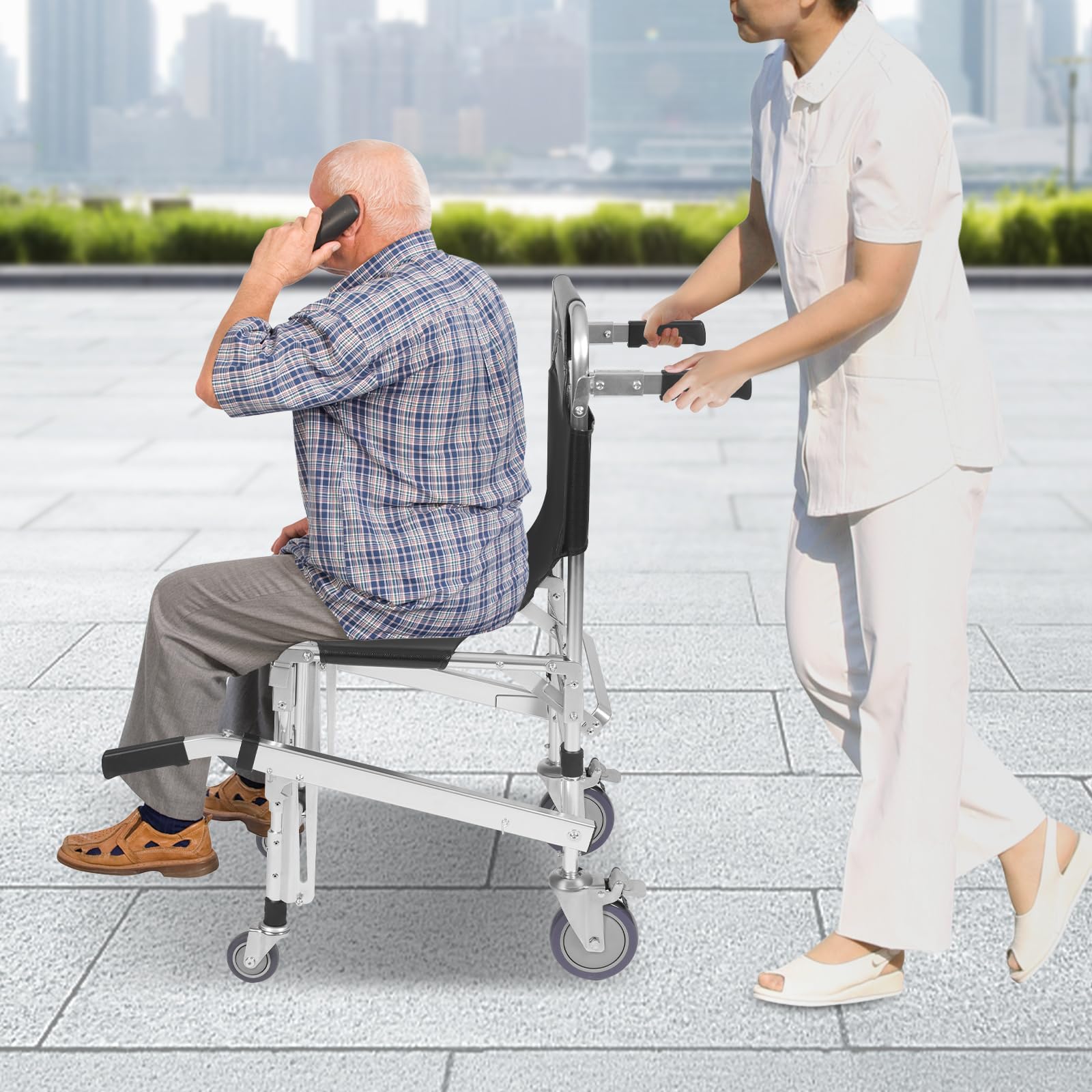 Chaise d'urgence pliable, monte-escalier, fauteuil roulant avec roues universelles, capacité de charge de 160 kg, pour sauvetage en cas d'urgence, noir