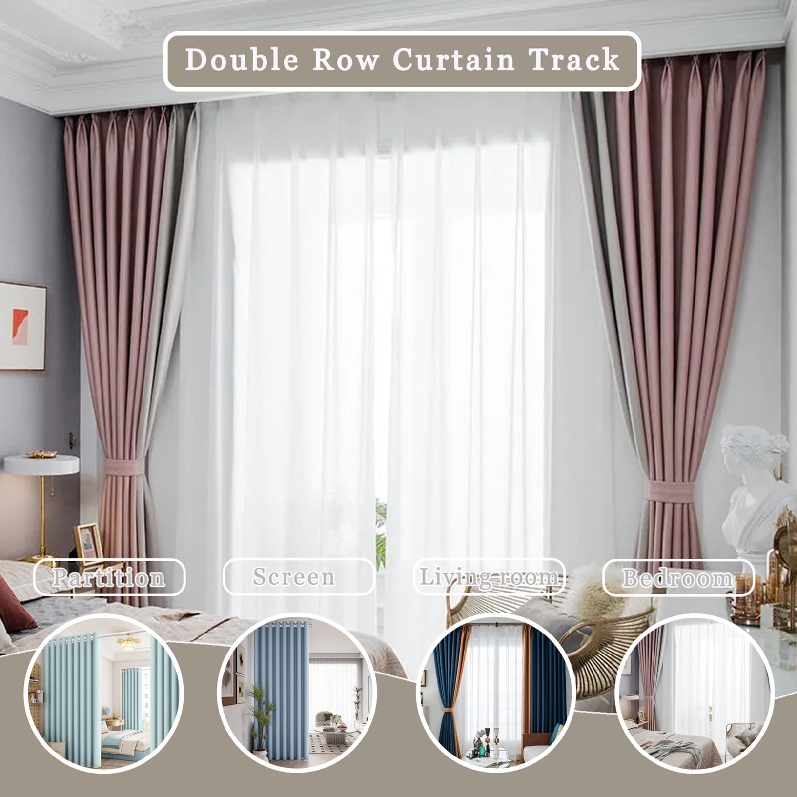 Bastone per tenda a doppio binario in alluminio resistente, 625 cm, perfetto per camera da letto, soggiorno e hotel, montaggio a soffitto, elegante soluzione per il trattamento delle finestre