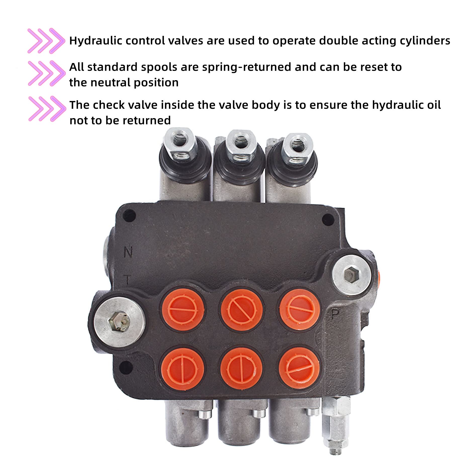 Vanne monobloc de commande hydraulique directionnelle à double effet, 3 ports SAE de 21 gpm avec joystick, vanne de commande directionnelle hydraulique de 3625 psi adaptée aux petits tracteurs, char