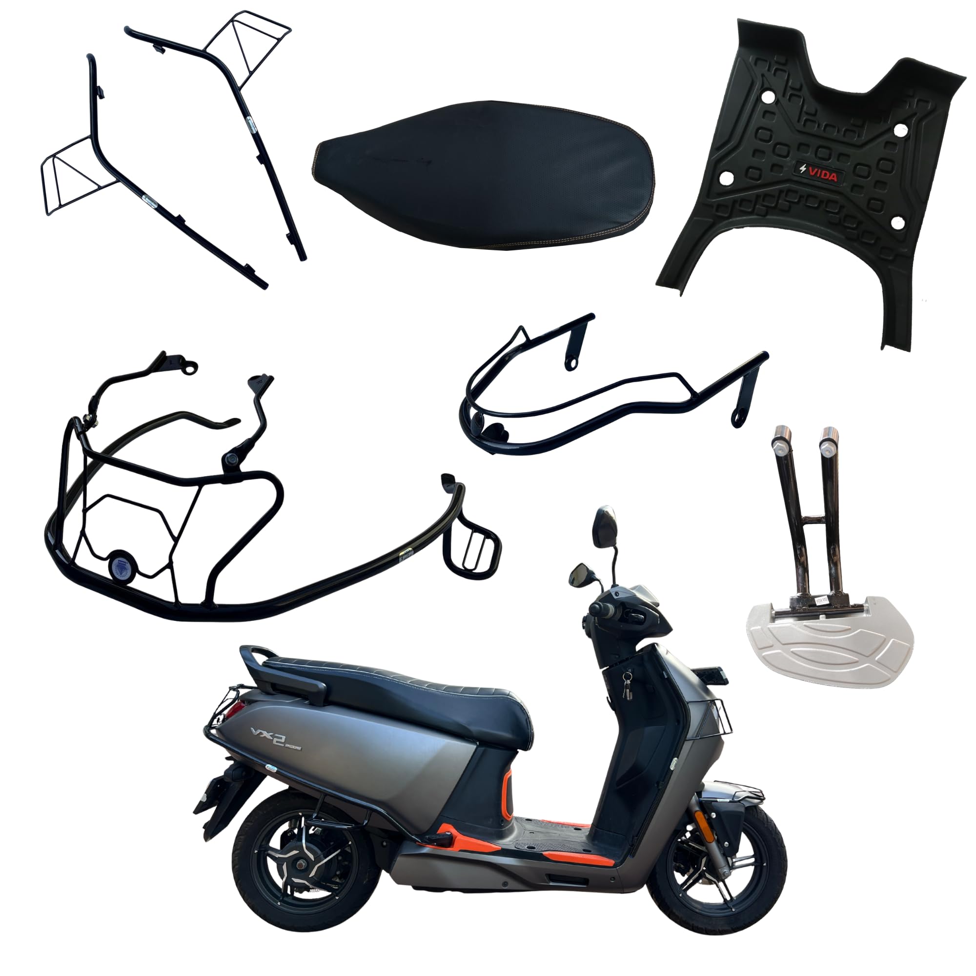 Favourite Auto Hero Vida VX2 Plus Safety Crash Guard Set with Free Seat Cover (Black), Heavy Duty Front, Rear & Mud Guard Accessories Kit for Vida VX2 Plus-image-47