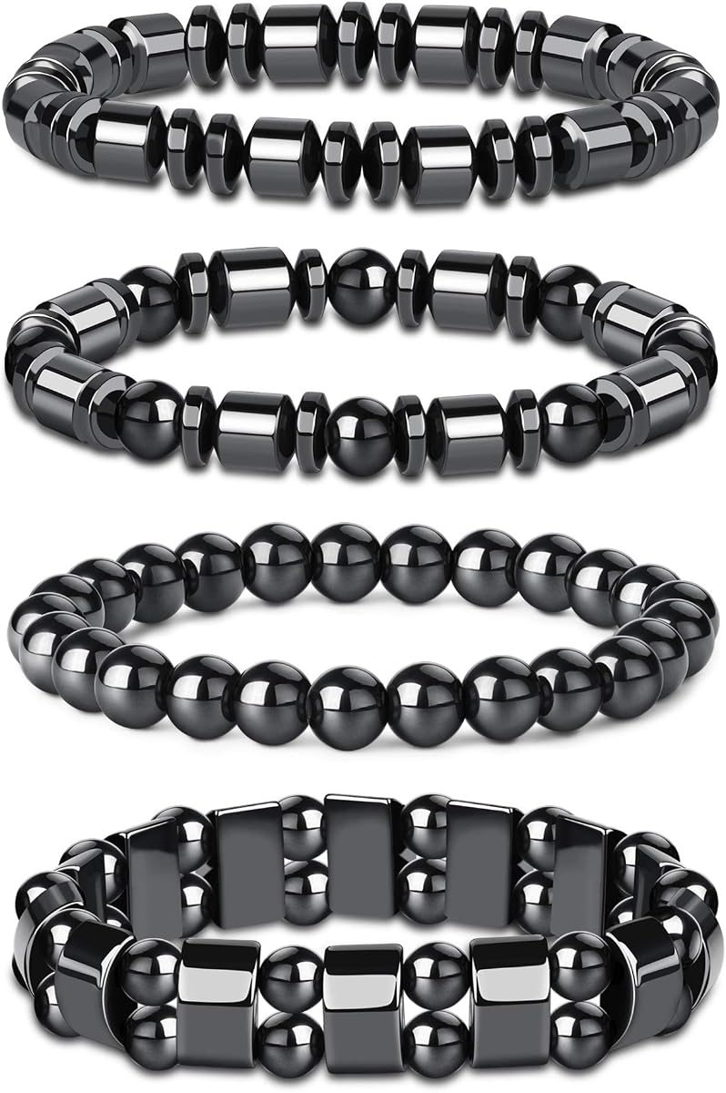 THUNARAZ 4 pulseras de hematita para hombres y mujeres, pulseras magnéticas de ojo de tigre