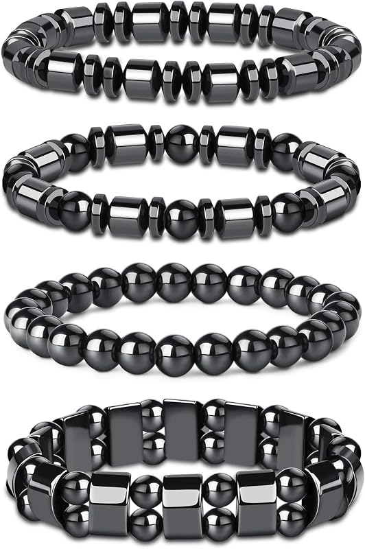 THUNARAZ 4 pulseras de hematita para hombres y mujeres, pulseras magnéticas de ojo de tigre
