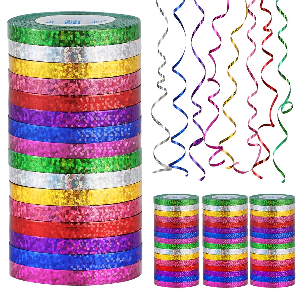 AOOWU Shiny Curling Ribbon Set, 48 Rolls 5mm X 10m Metallic Multicolor Crimped Balloon String, Gift Wrapping Bow Ribbon for Christmas, Wedding, Crafts, Florist Flower Gift Wrapping, Party Decor