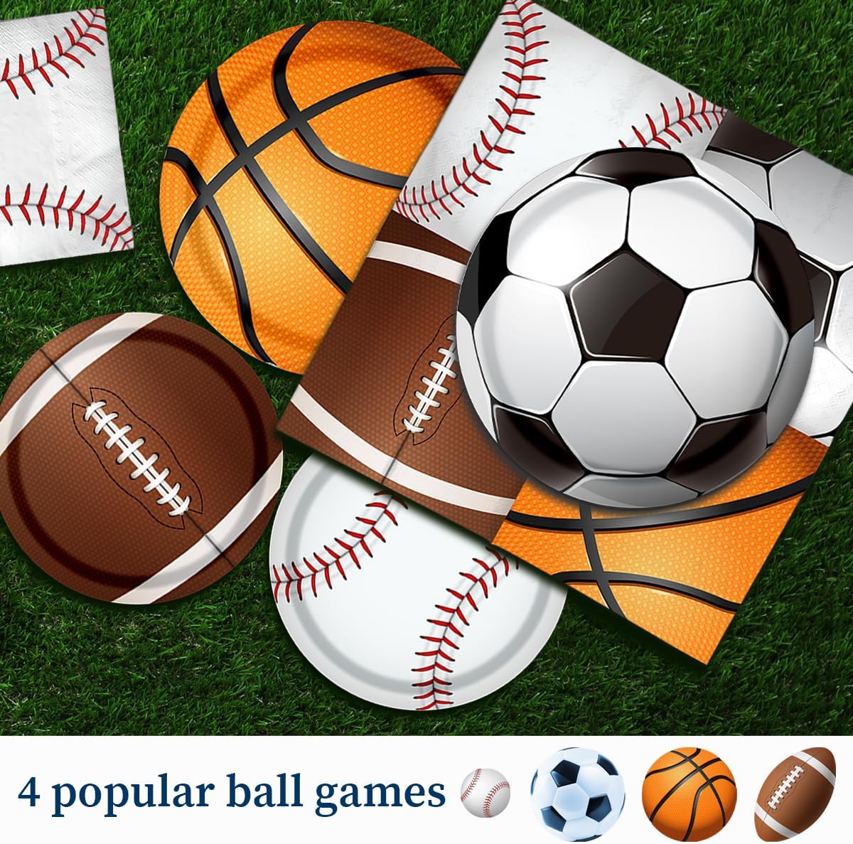 Sports Birthday Party Decorations-142Pcs Sports Theme Plates and Napkins Kit All Star Basketball Football Baseball Soccer Tableware Serves 20 Guests for Birthday Party - Image 3