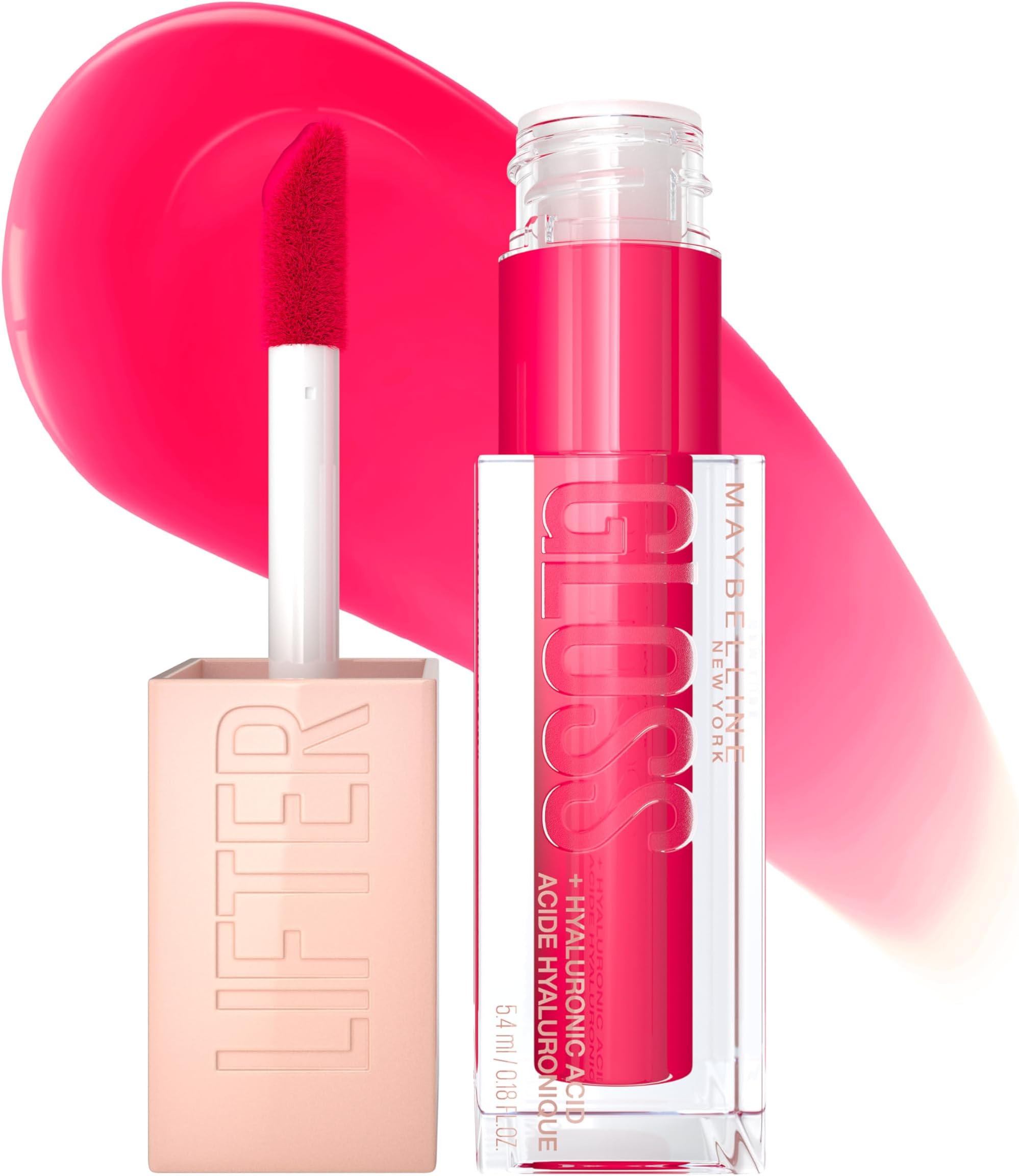 New York Lifter Gloss Hydrating Lip Gloss with Hyaluronic Acid, Bubblegum, Sheer Bright Pink, 1 Count