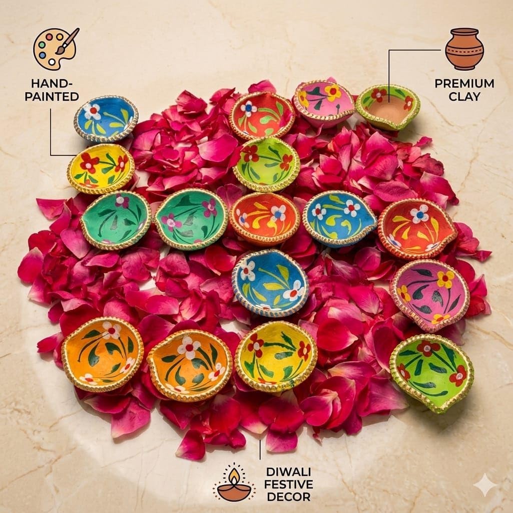 Saudeep India Pack of 201 Diwali Diyas | Traditional Handmade Terracotta Clay Painted Diya | Mitti Deepak Decorate for Diwali | Diya for Puja | Diwali Home Decoration Diya