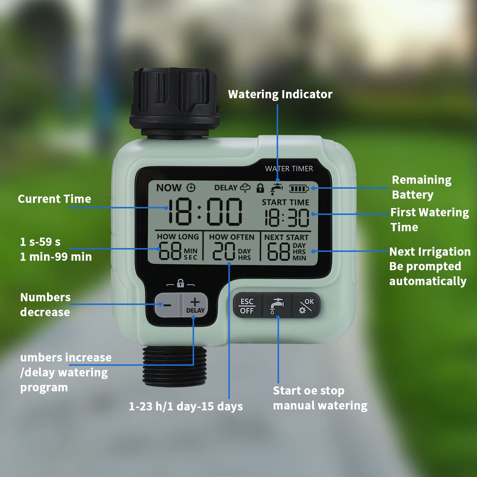 johgee Minuterie Arrosage Automatique pour Jardin, Programmateur d'Arrosage Extérieur, Minuteur Arroseur