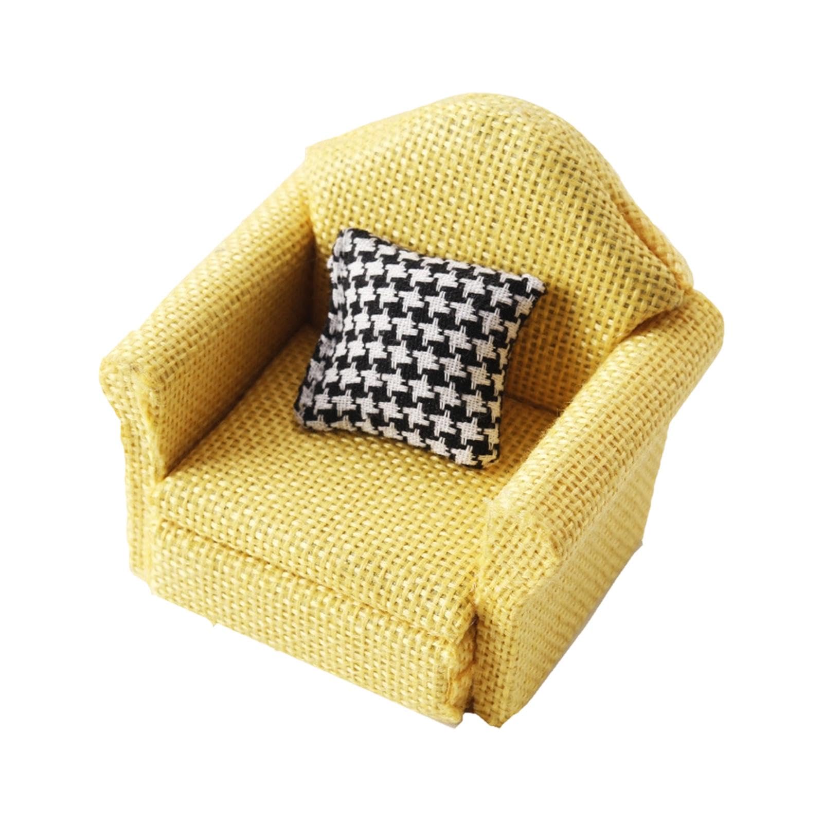 JunZheHub Miniature Sofa, Miniature Furniture, Decorative Photo Props, Armchair Model, Mini Accent Chair for Dollhouse in 1:12 Scale, yellow