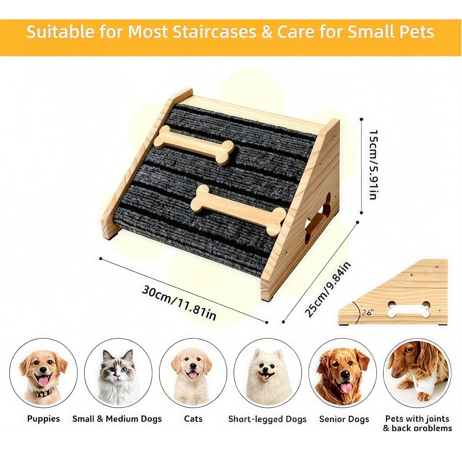 Rampa De Perro para Subir Las Escaleras,Escalera Portátil De Madera Antideslizante - Rampa Escalera para Perros con Almohadilla De Fieltro | para Cama sofá Dormitorio Interior Exterior