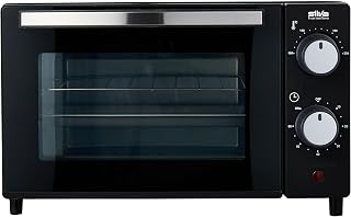 Silva Schneider MB 1000 Mini horno, 10 L, color negro, 650 W, ajuste de temperatura de 100 a 230 °C, temporizador con señal final, elemento calefactor de cuarzo, puerta de cristal doble, con placa