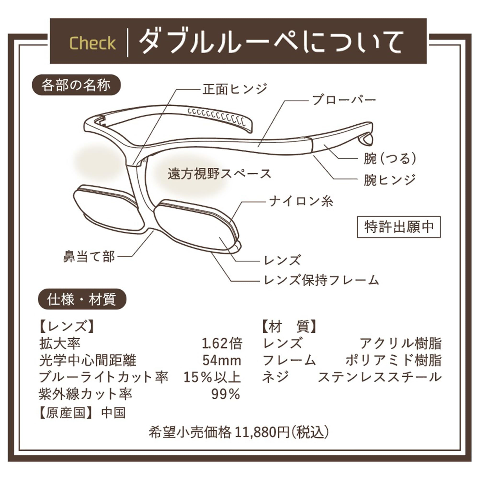 Amazon.co.jp: [CHARMANT] ダブルルーペ 拡大率1.62倍 遠くも近くも