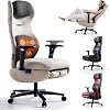 EMIAH Ergonomic Office Chair Desk Chair with Footrest Made of PU Leather Adjustable Armrests Compute Chair with Heating and Massage Executive Chair with Headrest and Lumbar Support White