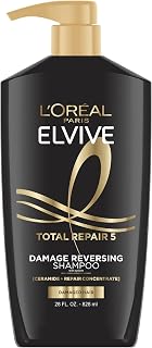 L'Oreal Paris Elvive Total Repair 5 Repairing Shampoo with Protein & Ceramide - Fixes Damaged Hair, Strong Silky Shine, 28 Fl Oz