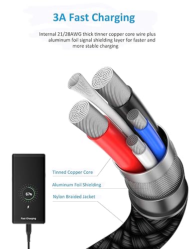 Vista 9 de Cable USB C de 10 pies, paquete de 2 cables de carga USB A a tipo C, cable de carga rápida de 3A para Samsung Galaxy S23 S22 S21 S20 A01 A02s A10e