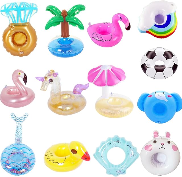 13 Pcs Inflatable Drink Holders Floats,Inflatable Pool Drink Cup Floating Bath Holder,Inflatable Floating Drinks Holder for Hot Tub Pool Inflatable Cup Coasters for Kids Family Pool Party