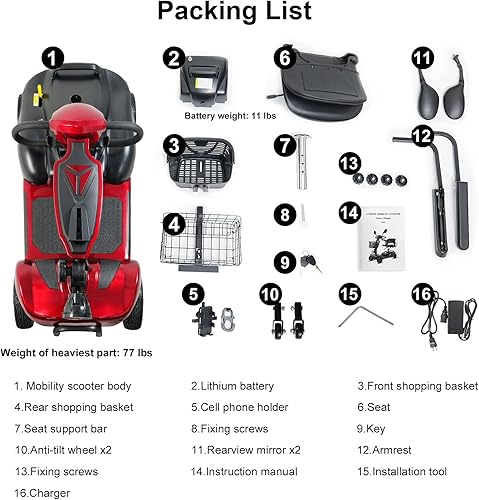 Miniatura 8 de Scooter eléctrico de movilidad de 4 ruedas de largo alcance de 30 millas con motor de 350 W, scooter de movilidad plegable para adultospersonas