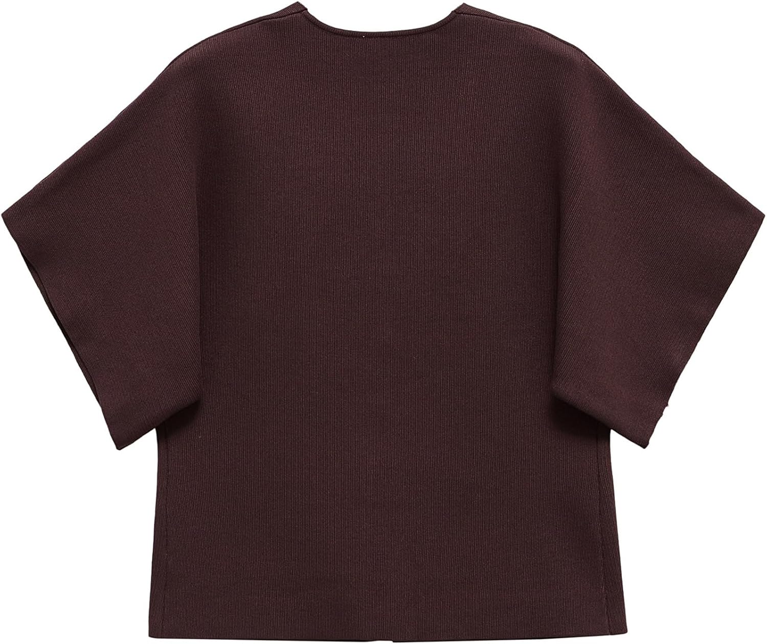 hathne Women's V Neck Short Sleeve Cardigan Sweater Button Down Ribbed Knit Tops(Brown,L) - Image 2