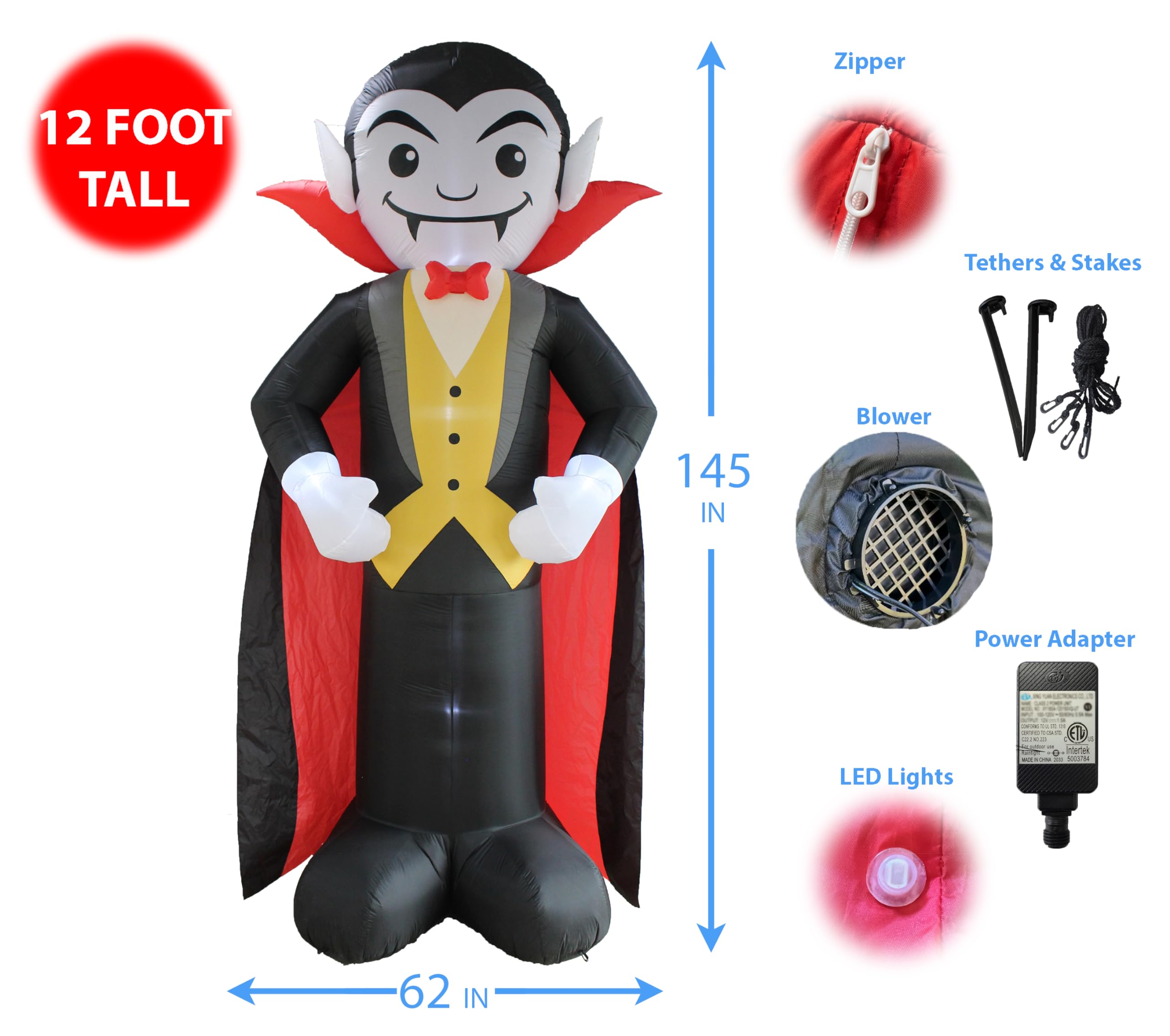 Aufblasbarer Vampir-Dracula für Halloween, 3,6 m hoch