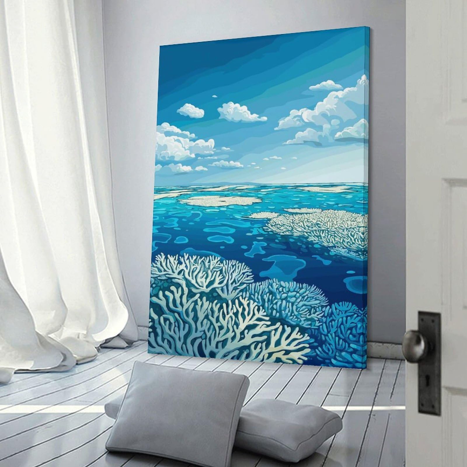 Junmoney Coral Reef Under Blue Sky(2) Room Decor Wall Art, 08x12inch(20x30cm), for Bedroom Walls, Guest Spaces Or Lounges, Stylish Decor for A Restful Room Update