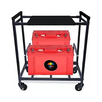 DWET Double Battery Inverter Trolley with 6 360 Movable Wheels UPS Stand for Home and Office | 2-Tier UPS Stand | Double Battery Stand for Inverter (Black)