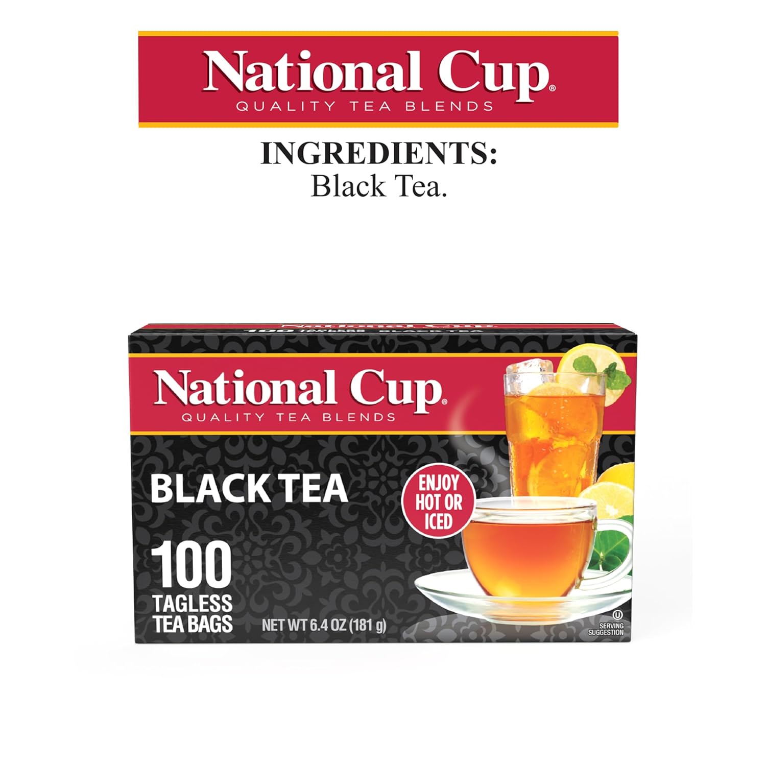 National Cup Black Tea, 100 Tagless Tea Bags (Pack of 6)