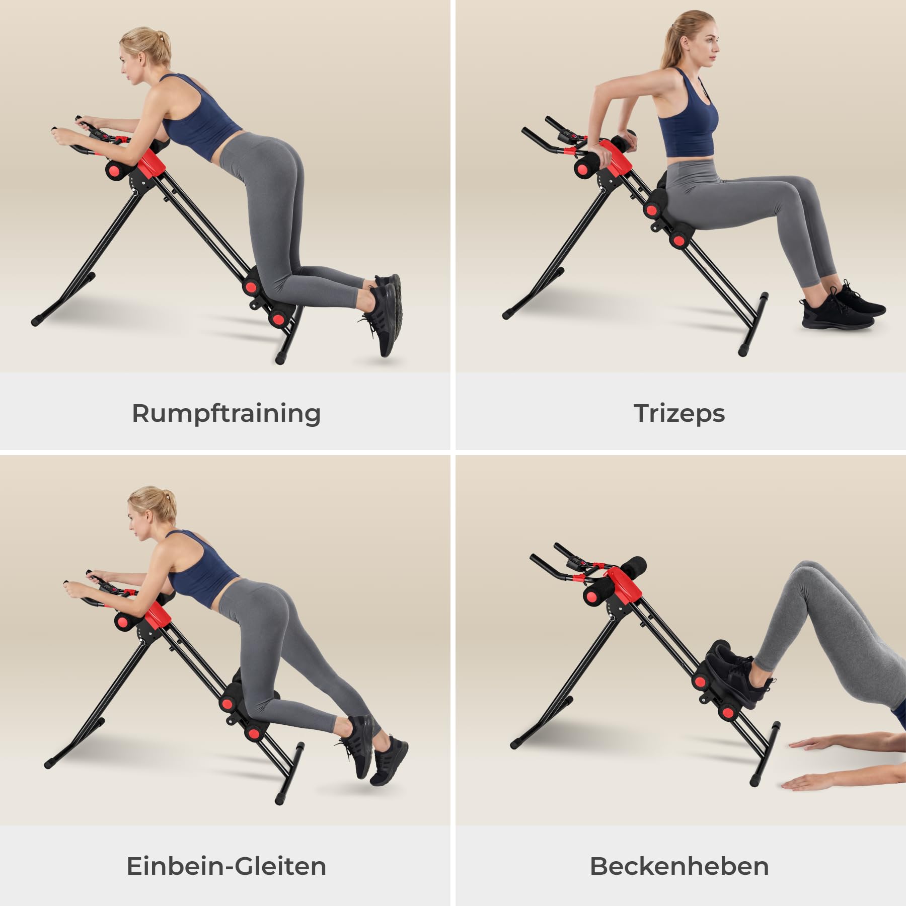 tectake® 5-fach verstellbarer Bauchtrainer Rückentrainer, Bauchmuskeltrainer, AB Trainer mit Trainingscomputer, faltbarer Home Trainer für Sport Zuhause, Krafttraining Zuhause, Home Workout